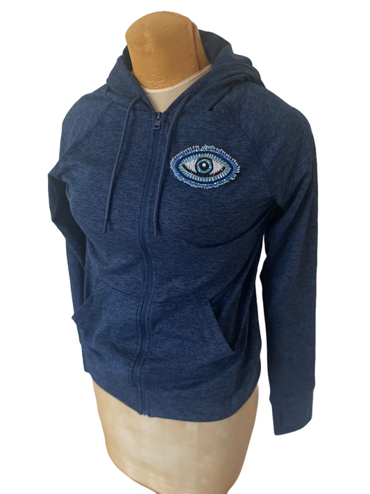 Lightweight Zip Up Hoodie with Evil Eye