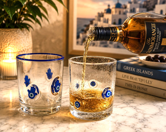 Blue Evil Eye Bubble Glass Tumbler