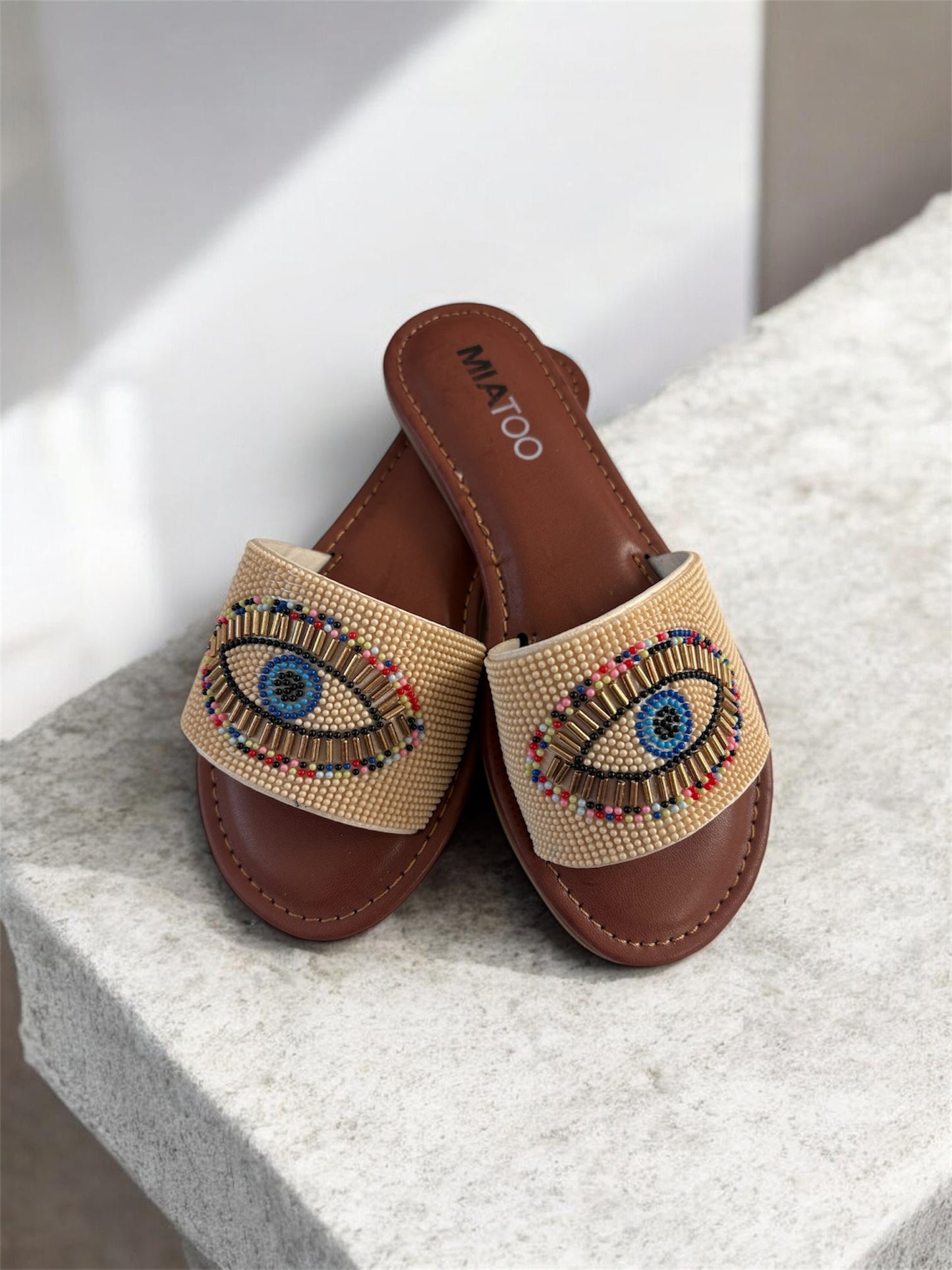 Evil Eye Beaded Slide Sandal