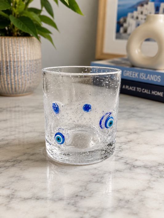 Blue Evil Eye Bubble Glass Tumbler