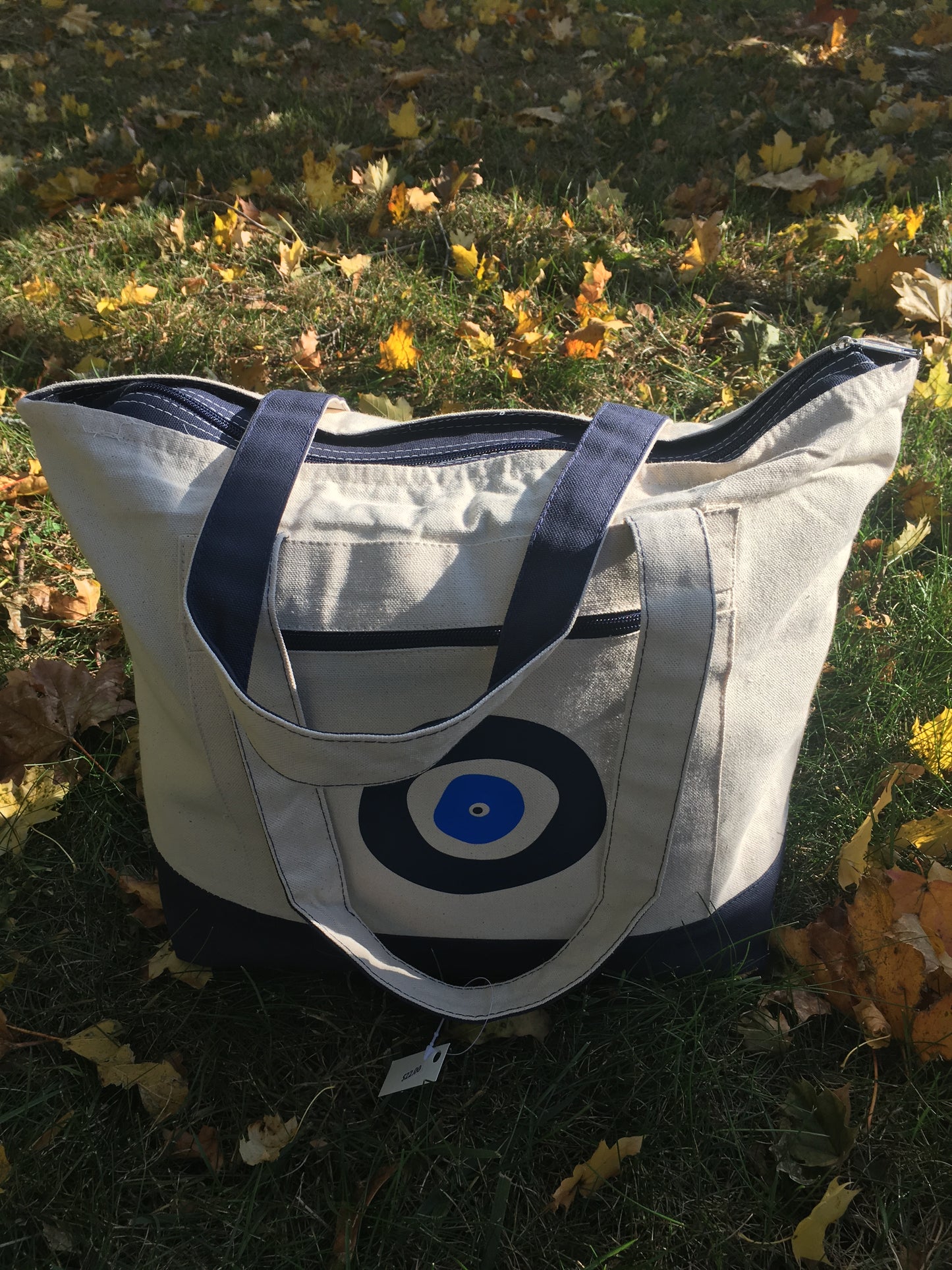 Zippered Evil Eye Canvas Tote Bag