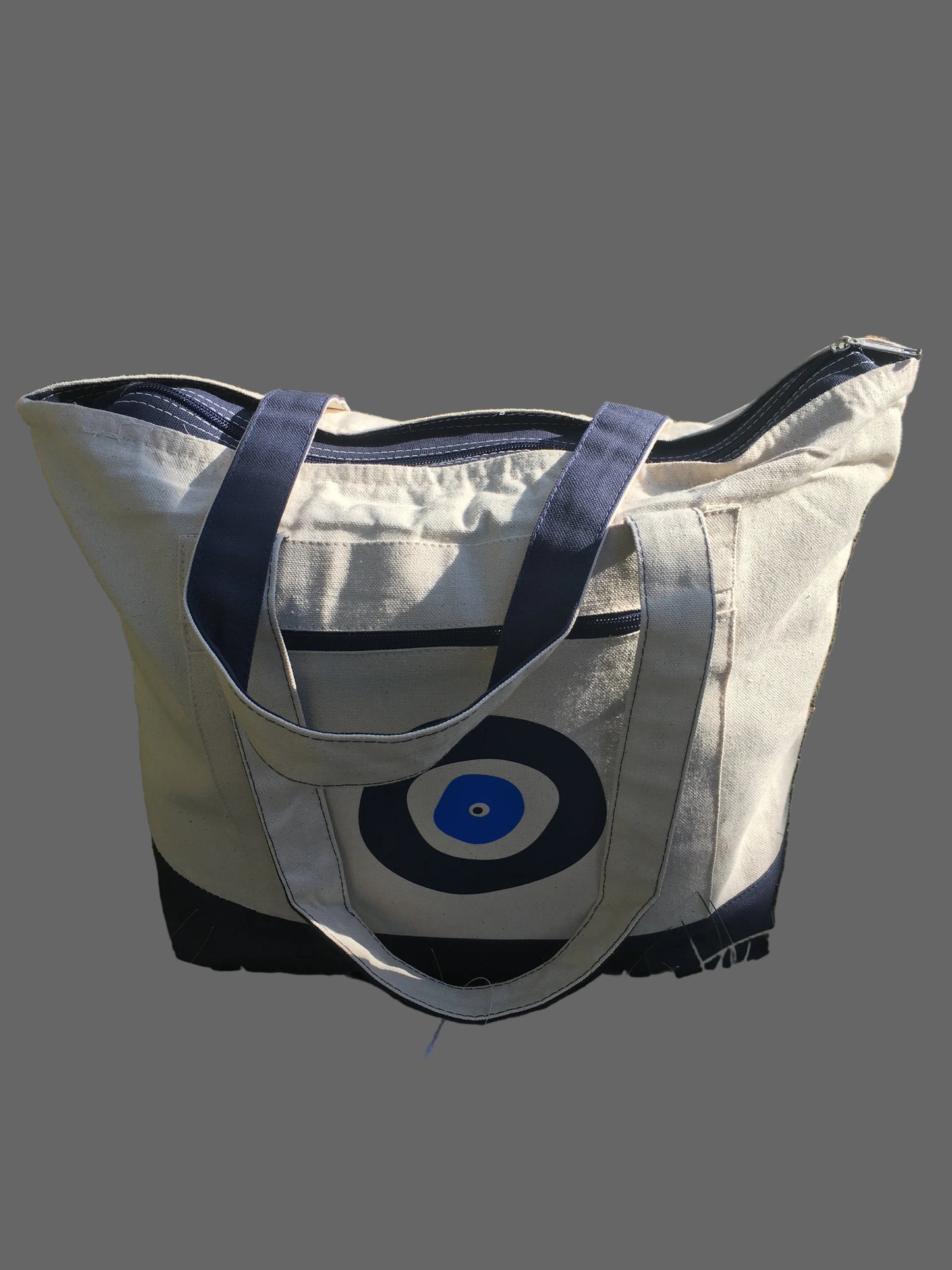Zippered Evil Eye Canvas Tote Bag
