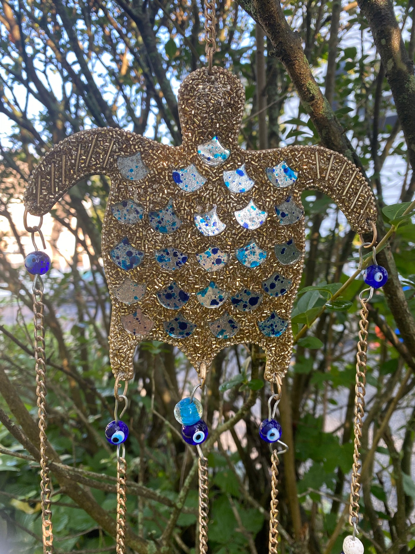 Evil Eye Mosaic Turtle Wind chimes