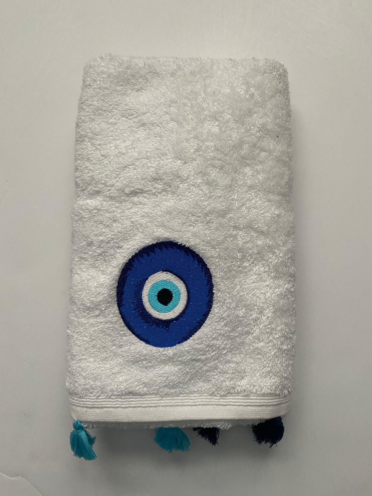 Evil Eye Bath Towel with Pompoms