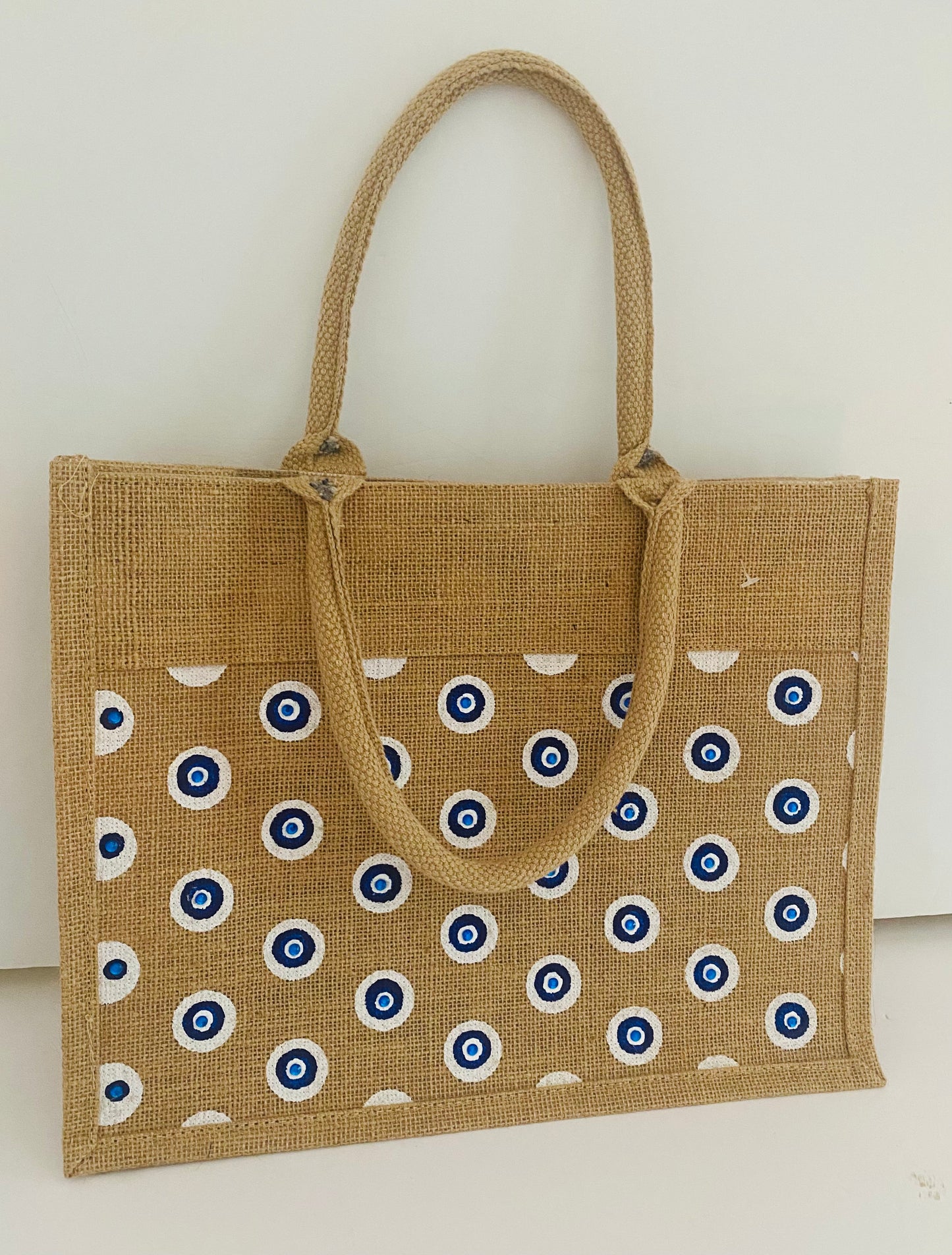 Evil Eye Jute Tote Bag