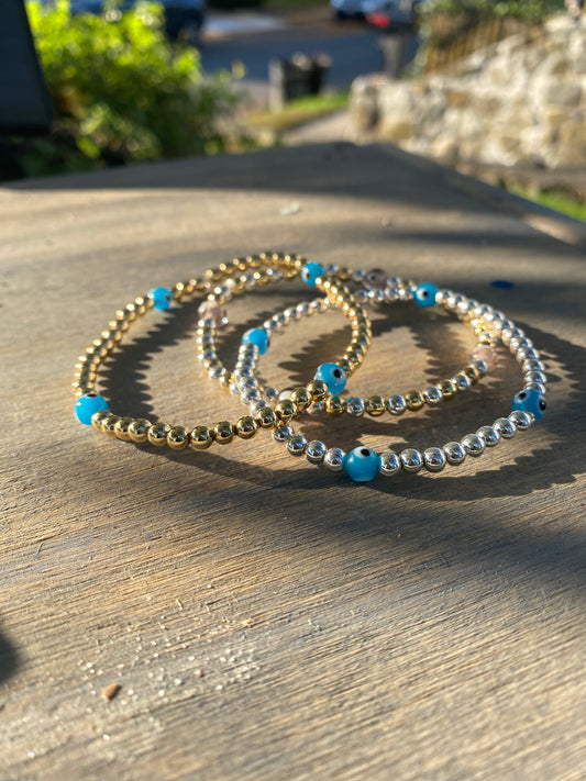 Evil Eye 4mm Beaded Bracelet