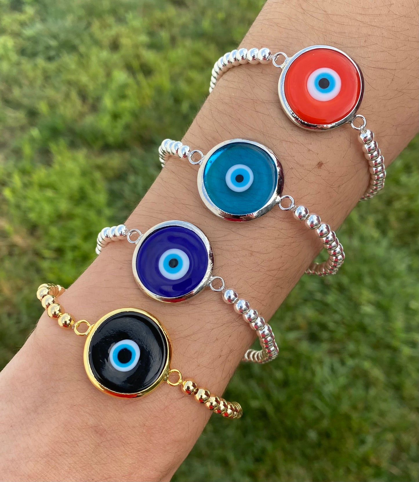 Murano Evil Eye Glass Bead with Sterling Silver Beads.