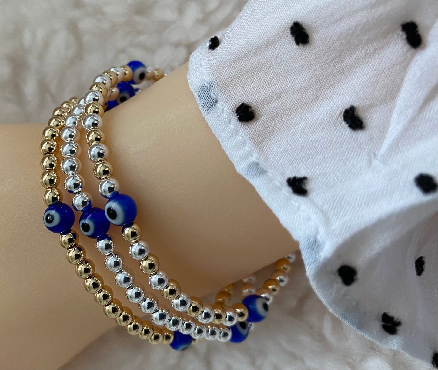 Sterling Silver and 14K Gold Plated Evil Eye Bracelet