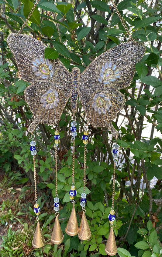 Mosaic Butterfly Evil Eye Windchime