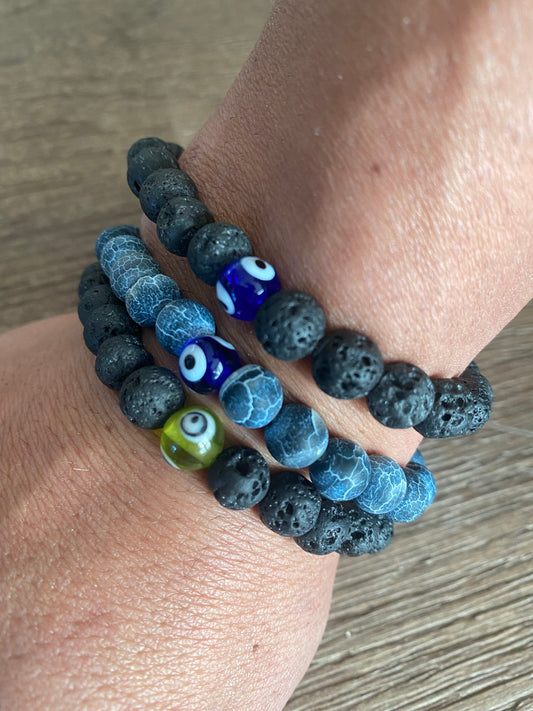 Crackled Agate Evil Eye Bracelet