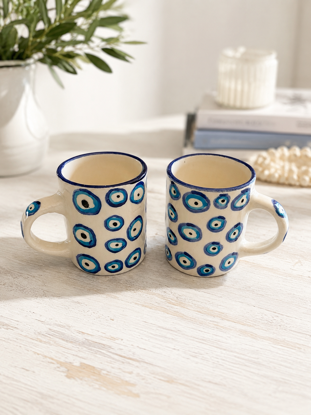 Evil Eye Ceramic Espresso Mug Set – Set of 2