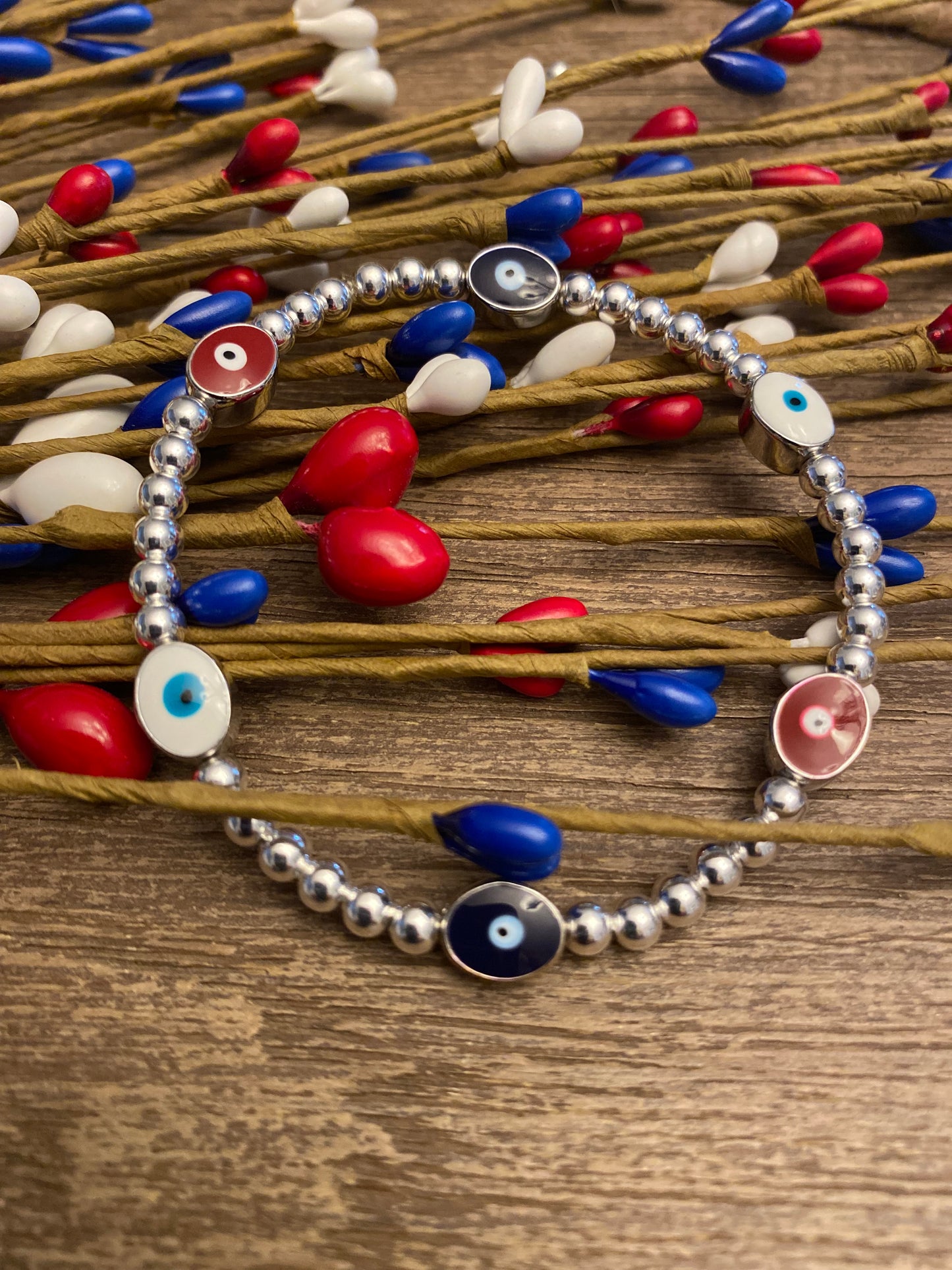 Red, White , and Blue Evil Eye Bracelet