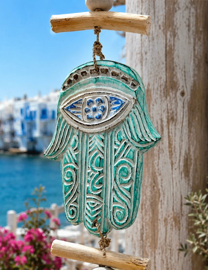 Coastal Evil Eye Hamsa Wind Chime