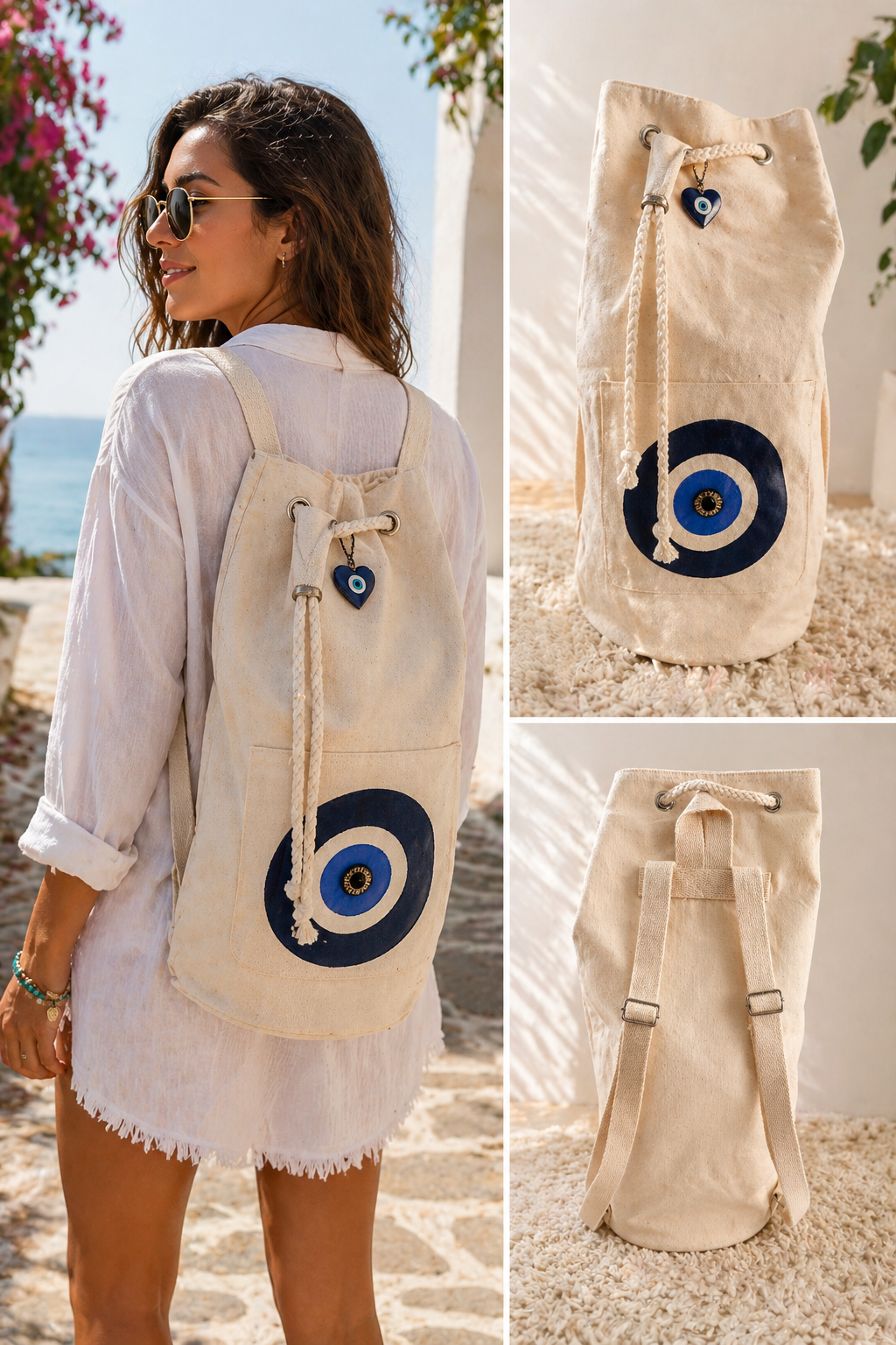 Evil Eye Canvas Drawstring Backpack