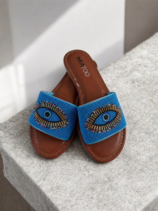 Evil Eye Beaded Slide Sandal
