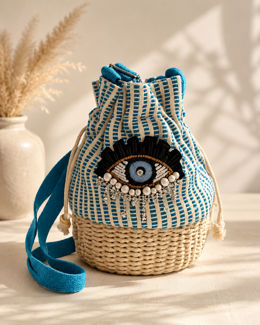 Blue Mati  Crossbody Bucket Bag