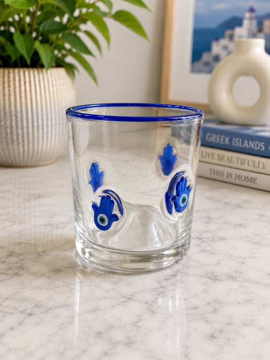 Blue Hamsa Hand Glass Tumbler