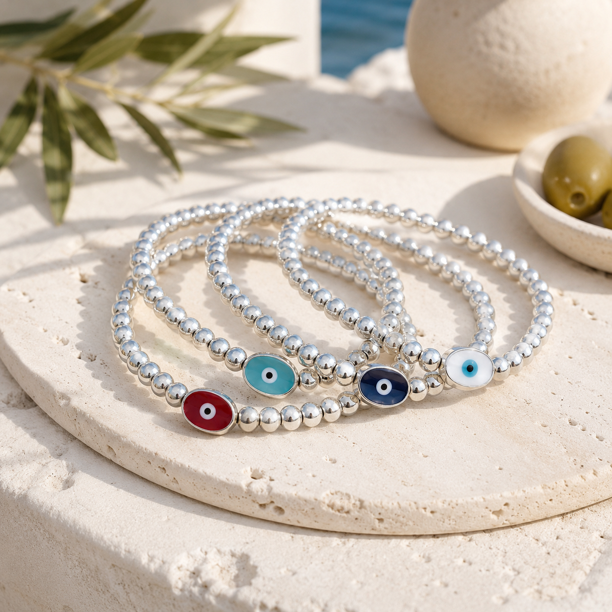 Aegean Mati Silver Beaded Bracelet
