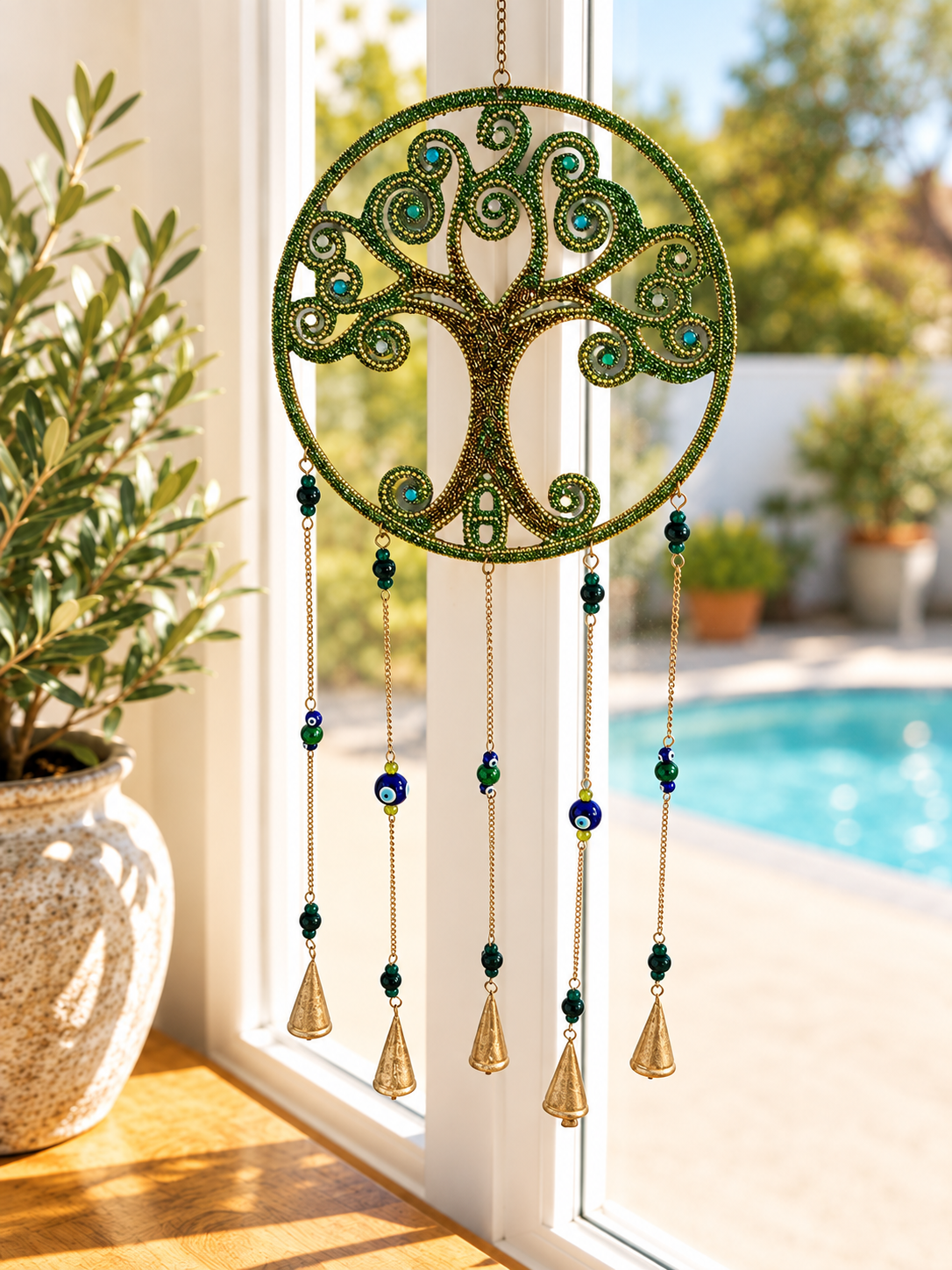 Jeweled Tree of Life Evil Eye Wind Chime