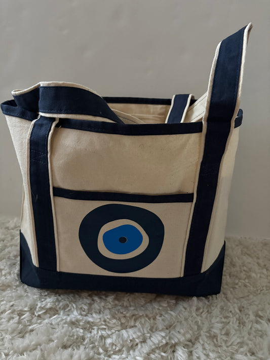 Canvas Evil Eye Tote Bag