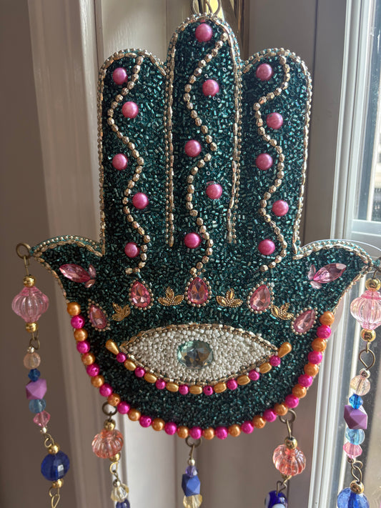 Jewel-Tone Hamsa Evil Eye Hanging Wind Chime