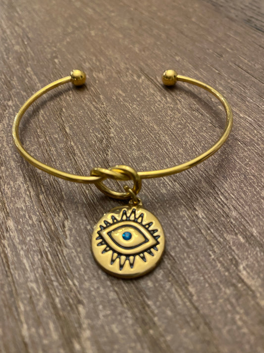 Evil Eye Charm Gold Plated Pendant Bracelet